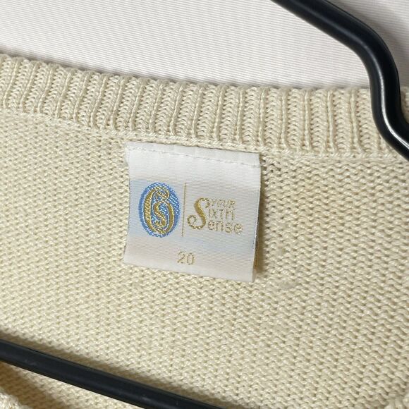 Vintage Women 3D Sweater Sz 20 Cable Knit Cottage Core Pastel Flower Accents - Picture 4 of 11